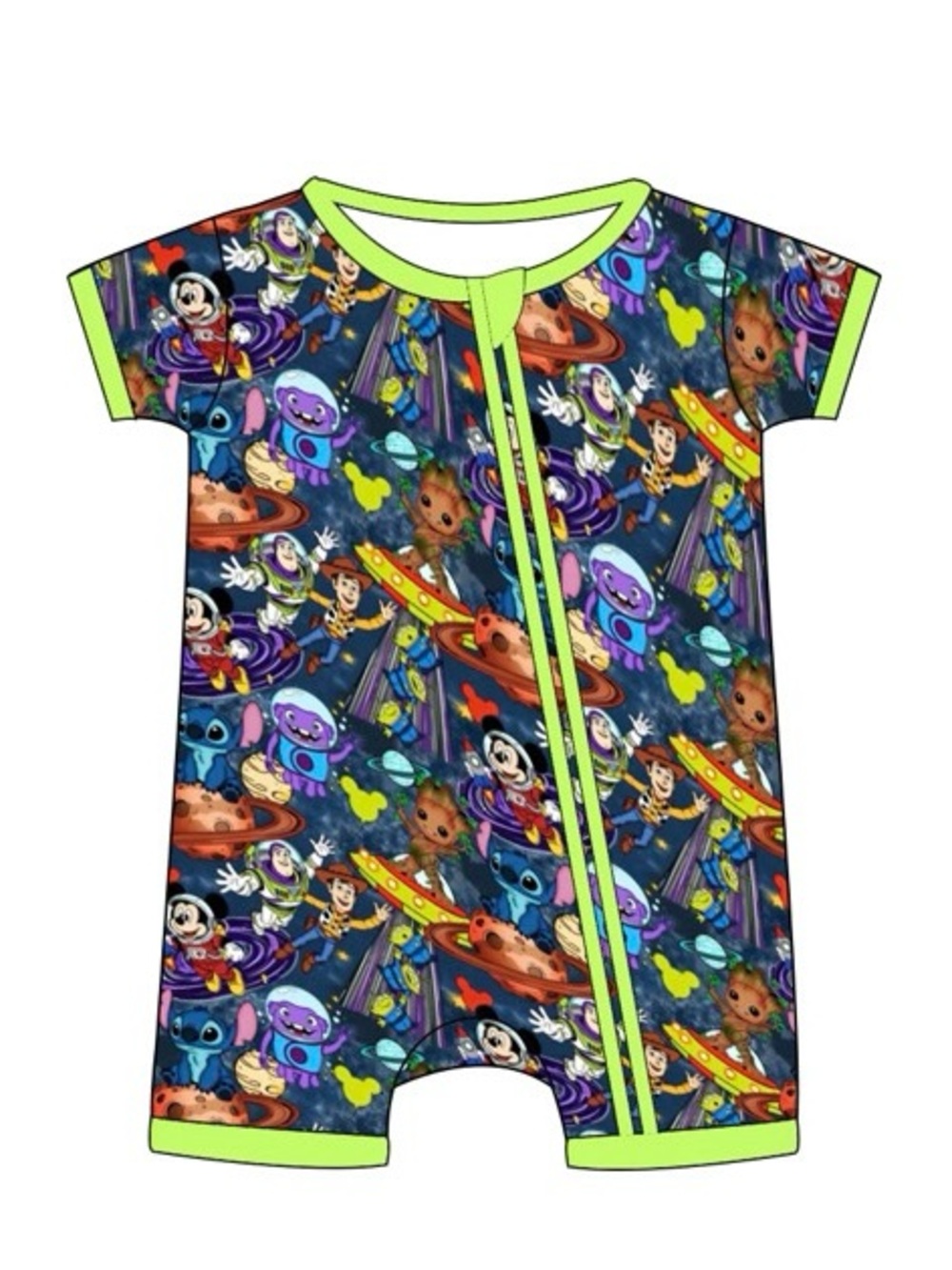 BAMBOO Navy Space Character exclusive design shorty with Lime Trim